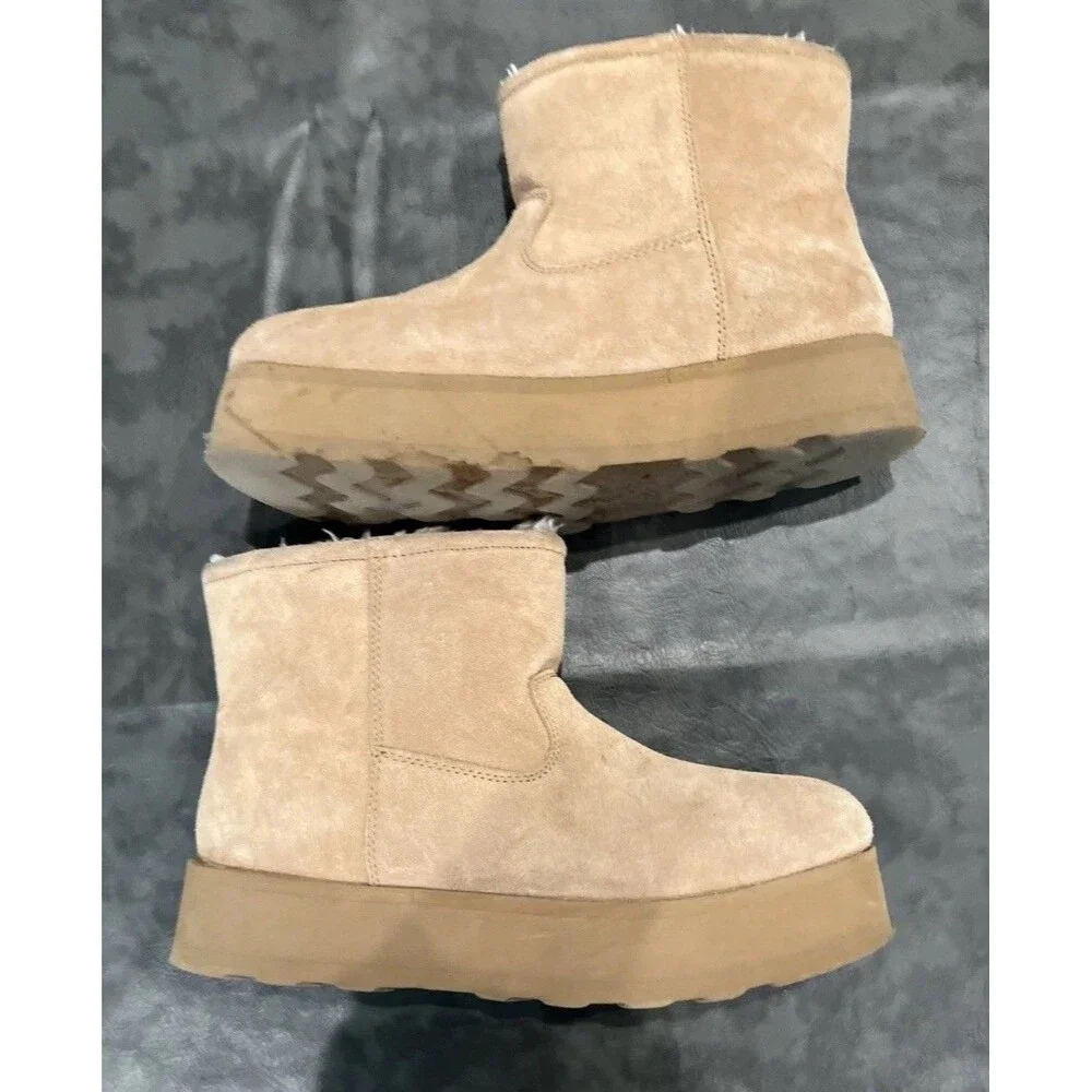 Time And True  leather platform boots Sz8 Faux Fur Interior Y2K Cozy